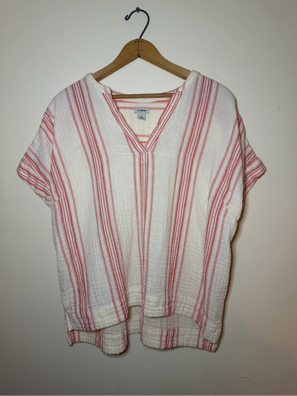 L.L. Bean White Tunic with Pink Vertical Stripes